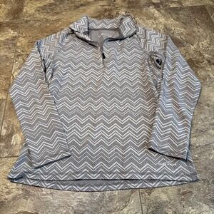 Eddie Bauer Womens Gray Chevron Print 1/4 Zip Fleece Pullover Sweatshirt Size L